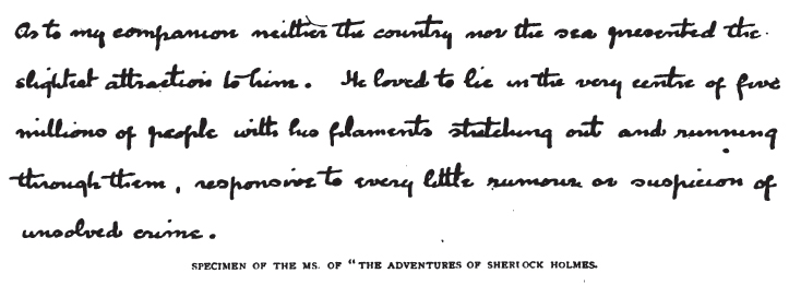 Specimen of the MS. "The Adventures of Sherlock Holmes."
