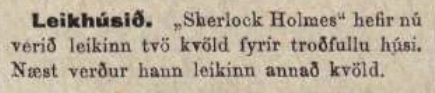 Annoucement for third performance. (Reykjavik, 20 april 1912, p. 63)