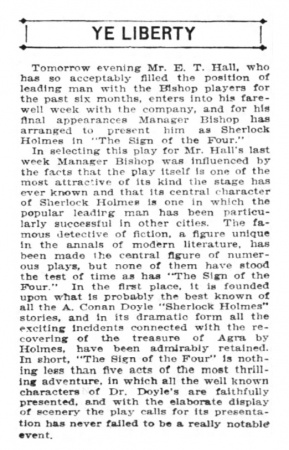 Announcement in the Oakland Tribune (17 december 1911, p. 8)