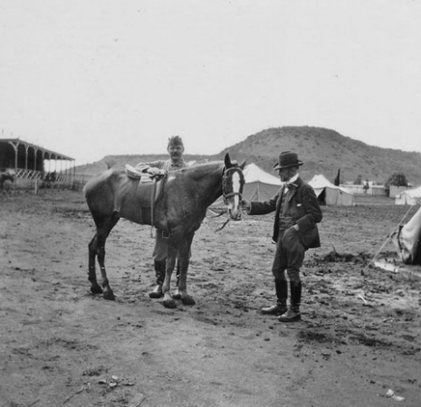 Arthur Conan Doyle with horse in South Africa.