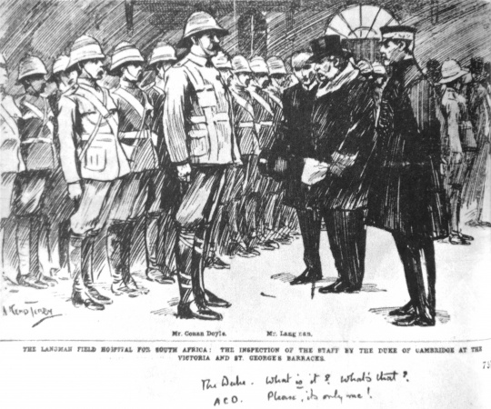 Illustration of Arthur Conan Doyle in uniform in South Africa during Boer War.