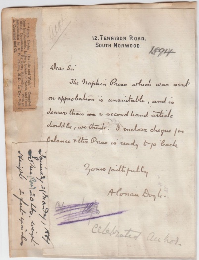 Letter about Napkin Press (ca. 1894)