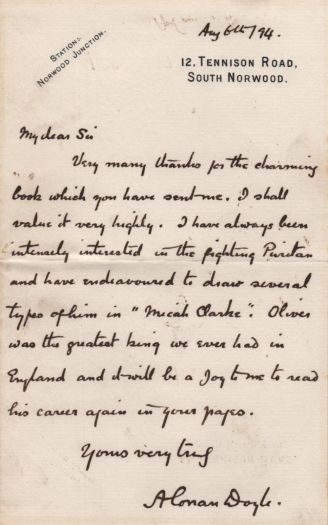 Letter about Micah Clarke (6 august 1894)