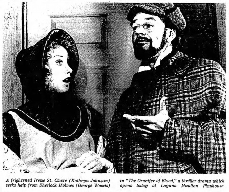 Irene St. Claire (Kathryn Johnson) and Sherlock Holmes (George Woods)