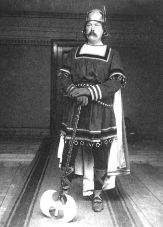 Arthur Conan Doyle disguised as a viking for a fancy-dress ball at Hotel Kulm, St. Moritz, Switzerland (march 1895). Photo taken by Lizzie Le Blanc the day after.