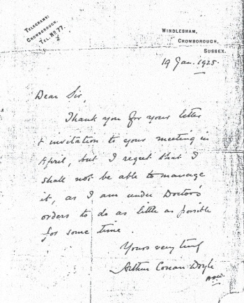 Letter refusing invitation because of doctor's orders (19 january 1928)