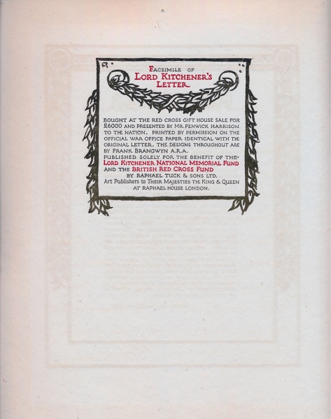 Description of Lord Kitchener's letter.