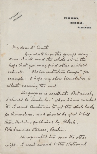 Letter to Dr. Ernst about The War in South Africa (undated [1902])