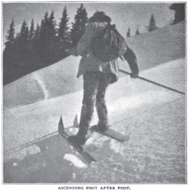 Arthur Conan Doyle ascending foot after foot. (An Alpine Pass on "Ski")
