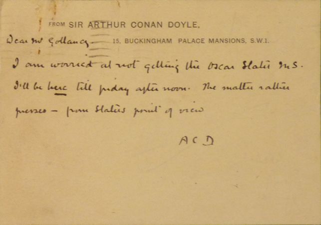 Notecard to Mr Gollancz (30 march 1927)