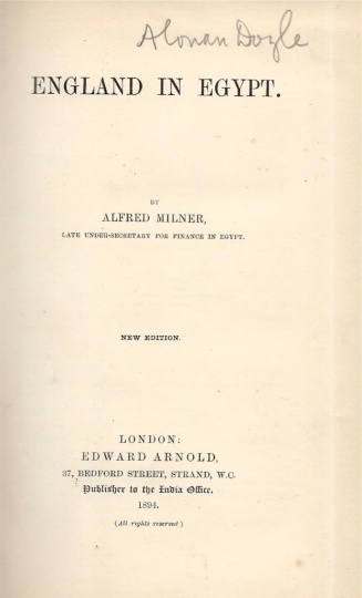 A. Conan Doyle (ca. 1894) Dedicace in England in Egypt, by Alfred Milner