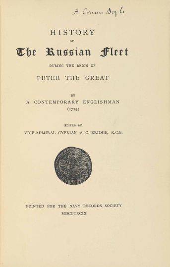 Arthur Conan Doyle Autograph in History of the Russian Fleet.