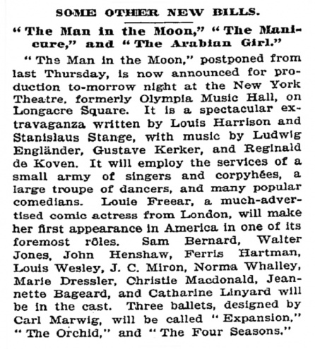 Announcement in New York Times (23 april 1899, p. 17)