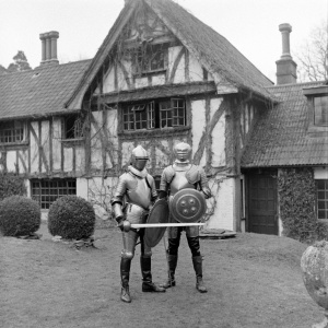 Adrian (right) with Douglas Ash (left) in full armour (march 1948).