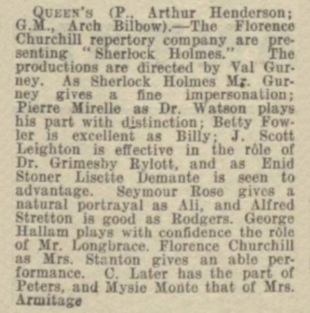 Review in The Stage (6 march 1930, p. 4)