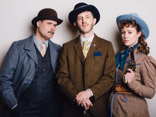 Dr. Watson (Curt McKinstry), Sherlock Holmes (Braden Griffiths) and Phoebe Anne Moses (Charlie Gould)
