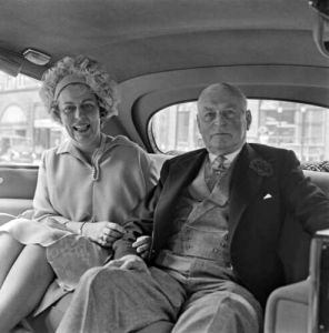 Dame Jean Conan Doyle and Sir Geoffrey Bromet going to or returning from marriage (1965).