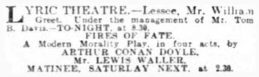 Ad for the premiere in London Daily News (15 june 1909, p. 1)