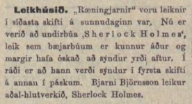 Announcement for first performance and main role (Reykjavik, 6 april 1912, p. 55)