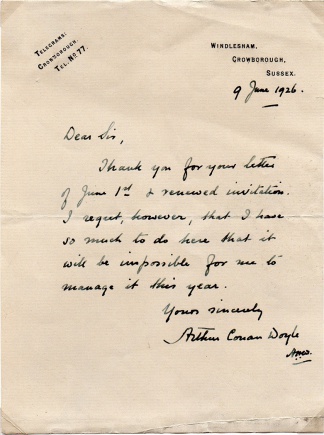 Letter to Mr Carleson declining invitation to Stockholm (9 june 1926)