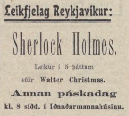 Ad for first performance on Easter Sunday 7 april 1912 (Reykjavik, 6 april 1912)