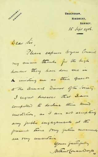 Letter to decline invitation (15 september 1906)