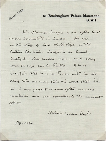 Letter to Mr. Carleson about Mr. Hannen Swaffer (april 1930)