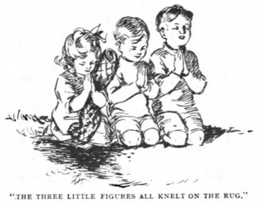 "The three little figures all knelt on the rug."