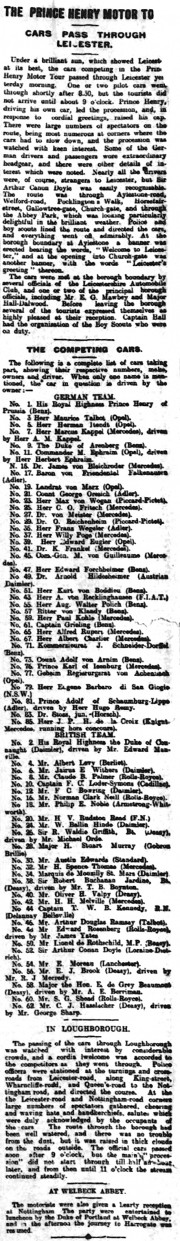 List of drivers in British press (Leicester Chronicle, 8 july 1911, p. 13)