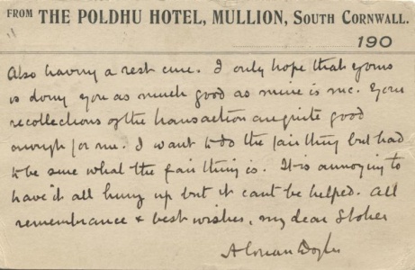 Postcard from Arthur Conan Doyle to Bram Stoker (17 march 1910)