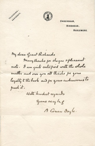 Letter to Grant Richards to thank him (undated [1903])