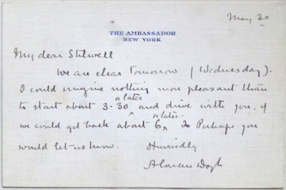 Notecard to Arthur Edward Stilwell (30 may 1922)