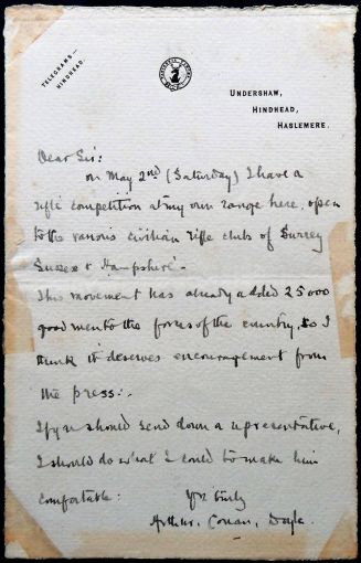 Letter to the press about Rifle Competition (undated)